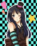  akiyama_mio bad_id bad_pixiv_id black_eyes black_hair checkered don't_say_&quot;lazy&quot; facepaint hat k-on! koko_(kotobutyann) mini_hat mini_top_hat one_eye_closed solo striped top_hat 