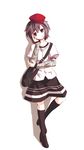  alternate_costume bad_id bad_pixiv_id bag beret casual cigarette contemporary fashion hat kneehighs loafers long_sleeves looking_at_viewer satchel shameimaru_aya shoes short_over_long_sleeves short_sleeves skirt socks solo striped touhou urban_style yoshika_(music480069) 