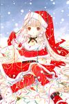  bell blond_hair blonde_hair chii chobits confetti hat orange_eyes santa_costume santa_hat santa_suit sitting 