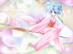  blue_eyes blue_hair botan_(yuu_yuu_hakusho) japanese_clothes kimono long_hair oar shinigami sidesaddle solo suzuhira_hiro wallpaper yuu_yuu_hakusho 