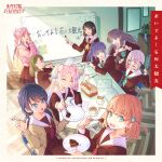  6+girls :d :o absurdres album_cover anyoji_hime aqua_eyes aqua_neckerchief artist_request balancing_on_lips black_hair black_ribbon blonde_hair blue_eyes blue_ribbon blunt_bangs bob_cut braid breasts brown_dress brown_hair cake cellphone center-flap_bangs chair chocolate_cake clubroom collarbone cover crossed_bangs cup diagonal_bangs drawing_(object) dress eating elbows_on_table flower flower_knot folding_chair food food_on_face food_theft fork fujishima_megumi glass_teapot gradient_background gradient_hair green_eyes hair_bun hair_flower hair_ornament hair_ribbon hasu_no_sora_school_uniform highres hinoshita_kaho holding holding_fork holding_marker holding_phone holding_plate in-universe_location indoors inverted_bob iphone kachimachi_kosuzu link!_like!_love_live! long_hair long_sleeves looking_at_viewer love_live! low_twintails magnet marker medium_breasts medium_dress medium_hair momose_ginko multi-tied_hair multicolored_hair multiple_girls murano_sayaka neckerchief official_art oide_yo!_ishikawa_daikanko on_chair open_mouth orange_hair osawa_rurino otomune_kozue own_hands_together palms_together pastry_box phone picture_frame pink_flower plate pleated_dress ponytail profile purple_eyes purple_hair rabbit_hair_ornament red_flower red_hair red_neckerchief refrigerator_magnet ribbon sailor_collar sailor_dress saucer school_uniform second-party_source sheet_music side_braids side_ponytail sidelocks single_side_bun sitting smartphone smile song_name standing star_(symbol) star_hair_ornament tea teacup teapot teeth twintails two_side_up upper_teeth_only vase virtual_youtuber white_flower white_hair white_sailor_collar whiteboard winter_uniform yellow_neckerchief yugiri_tsuzuri 