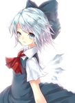  bad_id bad_pixiv_id blue_dress blue_eyes blue_hair blush bow cirno cravat dress hair_bow hair_ornament hairclip looking_at_viewer neota open_mouth ribbon short_hair short_sleeves simple_background solo touhou white_background wings 