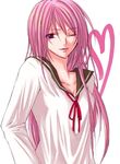  long_hair pink_hair purple_eyes uniform violet_eyes wink winking 