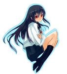  bad_id bad_pixiv_id black_hair blue_hair crossed_arms gan_(shanimuni) long_hair miniskirt original pleated_skirt red_eyes school_uniform serafuku skirt smile socks solo 