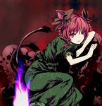  animal_ears atoshi braid cat_ears kaenbyou_rin pink_hair red_eyes red_hair skull solo tail touhou twin_braids 