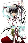  bad_id bad_pixiv_id black_hair hair_ribbon japanese_clothes katana moonsorrow original ponytail ribbon solo sword weapon 