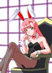  animal_ears bad_id bad_pixiv_id bunny_ears bunnysuit chair crossed_legs hayate_no_gotoku! katsura_hinagiku long_hair long_legs minazuki_honoo pantyhose pink_hair sitting solo yellow_eyes 