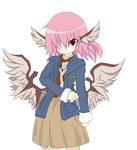  absurdres alternate_costume alternate_hairstyle animal_ears bad_id bad_pixiv_id casual contemporary hair_over_one_eye highres mystia_lorelei pink_hair short_hair solo tou_no_makura touhou wings 