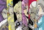  bad_id bad_pixiv_id clenched_teeth column_lineup diavolo dio_brando enrico_pucci from_behind funny_valentine jojo_no_kimyou_na_bouken kars_(jojo) kira_yoshikage looking_at_viewer makkamu male_focus multiple_boys pale_skin steel_ball_run teeth upper_body white_hair 