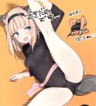  2girls animal_ears black_hair blonde_hair blue_eyes breasts hairband leotard luminous_witches manaia_matawhaura_hato maria_magdalena_dietrich medium_hair multiple_girls open_mouth shimada_fumikane sitting_split small_breasts split sweatdrop tail translation_request world_witches_series 