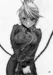  amestris_military_uniform bdsm bondage bound chain cuffs doujinshi fullmetal_alchemist greyscale military military_uniform monochrome riza_hawkeye solo sweat uniform zettai_kanzen_rippoutai 