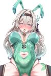  absurdres animal_ears black_hairband black_thighhighs blue_eyes blush breasts breasts_apart censored clothing_cutout commentary_request crotchless crotchless_leotard fake_animal_ears firefly_(honkai:_star_rail) full-face_blush gradient_hair green_hair green_leotard groin hairband heart heart_censor heart_cutout highleg highleg_leotard highres honkai:_star_rail honkai_(series) large_breasts leotard long_hair looking_down mouth_hold multicolored_eyes multicolored_hair navel_cutout neck_ribbon paid_reward_available partial_commentary playboy_bunny plunging_neckline purple_eyes rabbit_ears ribbon spread_legs strapless strapless_leotard tefutefufu thighhighs two-tone_eyes 