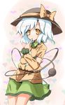  crossed_arms finger_to_mouth hat komeiji_koishi maiku silver_hair solo touhou yellow_eyes 