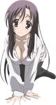  all_fours artist_request black_hair breasts cleavage hands katsura_kotonoha large_breasts long_hair no_bra school_days smile solo thighhighs transparent_background 