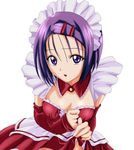  highres maid purple_eyes purple_hair sairenji_haruna short_hair skirt solo to_love-ru waitress 