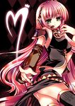  =3= bad_id bad_pixiv_id detached_sleeves headphones headset heart long_hair megurine_luka midriff navel pink_hair pointing solo thighhighs vocaloid 