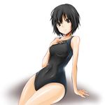  amagami arm_support black_eyes black_hair competition_swimsuit nanasaki_ai one-piece_swimsuit short_hair solo swimsuit zanku 