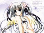  blue_eyes blush breasts cleavage copyright_request flower grey_hair hair_flower hair_ornament hand_on_own_chest korie_riko long_hair medium_breasts ribbon solo wings 