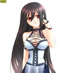  adjusting_hair artist_request black_hair bracelet breasts cleavage corset dress jewelry lace large_breasts long_hair omc original red_eyes sleeveless solo very_long_hair watermark 