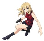  bare_shoulders blonde_hair blue_eyes boots gun handgun long_hair mireille_bouquet noir non-web_source pistol skirt sleeveless sleeveless_turtleneck solo turtleneck umekichi weapon 