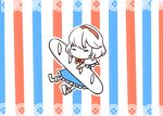  alice_margatroid bad_id bad_pixiv_id baguette blue_dress bread chibi dress food full_body holding pasu short_hair simple_background sitting solo striped striped_background touhou 