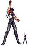 90s choujin_gakuen_gowcaizer game jacket kaiza_isato male male_focus muscle muscles pixel_art sleeveless sprite 