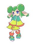  blue_eyes blush_stickers double_bun full_body green_hair horns official_style pippikumin pointy_ears puyopuyo puyopuyo_fever rider_(puyopuyo) shoes short_hair skirt sleeves_past_wrists solo white_background 