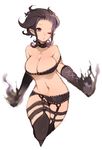  alternate_color alternate_costume bare_shoulders black_eyes black_hair black_legwear breasts choker cleavage evelynn k_(li) large_breasts league_of_legends navel one_eye_closed short_hair simple_background solo thighhighs twintails white_background wide_hips 