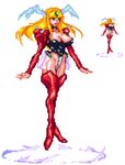  90s blonde_hair breasts choujin_gakuen_gowcaizer cleavage game head_wings levitation necrocaizer necrokaizer pixel_art sprite 