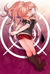  arms_behind_back bad_id bad_pixiv_id blue_eyes boots danganronpa danganronpa_1 enoshima_junko highres knee_boots natsuhachi necktie pink_hair plaid plaid_skirt pleated_skirt skirt sleeves_rolled_up solo 