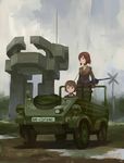  artist_name black_eyes brown_eyes brown_hair car dated ground_vehicle highres kanokoga kubelwagen military military_uniform military_vehicle motor_vehicle multiple_girls necktie original short_hair smile striker_unit turtleneck uniform world_witches_series 