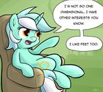  chair cutie_mark dialog english_text equine female feral friendship_is_magic hair horn horse lyra_(mlp) lyra_heartstrings_(mlp) mammal my_little_pony open_mouth pony sitting solo text tongue two_tone_hair unicorn whatsapokemon yellow_eyes 