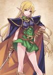  armor bad_id bad_pixiv_id bare_legs blonde_hair boots cape circlet deedlit elf green_eyes hand_on_hip long_hair looking_at_viewer matsuryuu pauldrons pointy_ears record_of_lodoss_war smile solo sword weapon 