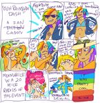  applejack_(mlp) blonde_hair breasts clothed clothing comic dialog english_text eyewear female friendship_is_magic group hair human humanized lesbian mammal multi-colored_hair my_little_pony nipples not_furry pink_hair pinkie_pie_(mlp) rainbow_dash_(mlp) rainbow_hair sunglasses text unknown_artist 