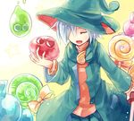  arupiyo_(catcat721) blob candy closed_eyes food grey_hair hat jacket lemres_(puyopuyo) lollipop male_focus puyo_(puyopuyo) puyopuyo puyopuyo_fever smile solo star swirl_lollipop 