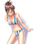  akizuki_ritsuko bikini blush breasts brown_eyes brown_hair cleavage folded_ponytail glasses highres idolmaster idolmaster_(classic) kaimuu_(fahrenheit724) large_breasts navel short_hair smile solo swimsuit 