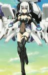  absurdres blue_eyes boots cloud date_a_live highres mecha_musume screencap short_hair sky solo thigh_boots thighhighs tobiichi_origami white_hair 