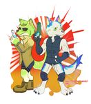  agent_yushki canine color_fur dark_clefita dog duo fur gun husky male mammal naraku12 police ranged_weapon two weapon weaponry white_fur yushki 