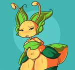  antennae blush breasts chubby female flora_fauna green_eyes insect leavanny long_eyelashes pussy quagsireofvp solo sweat thick_thighs wet wide_hips 