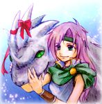  dragon faris_scherwiz final_fantasy final_fantasy_v friends green_eyes horn_ribbon horns purple_hair ribbon syldra torino 