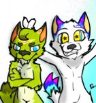  agent_yushki canine cartoon color_fur dark_clefita dog duo fur husky kisa_the_cat looking_at_viewer male mammal smile standing two white_fur yushki 