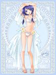  armpits arms_up art_nouveau bikini blue_eyes blue_hair bridal_veil flower frilled_bikini frills high_heels long_hair sandals sidelocks silver_rain solo swimsuit veil white_bikini yoshino_run 