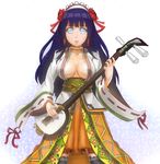  1girl breasts hyuuga_hinata instrument large_breasts naruto purple_hair sakuama shamisen solo 