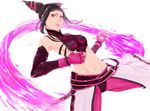  1girl black_hair breasts capcom eyu han_juri large_breasts midriff simple_background solo street_fighter street_fighter_iv 