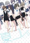  ;d barefoot black_hair bow bowtie brown_hair dress_shirt happy holding holding_shoes holding_socks kneehighs legs light_smile loafers long_hair matsuda98 multiple_girls necktie one_eye_closed open_mouth original polka_dot polka_dot_background school_uniform serafuku shirt shoes shoes_removed short_hair side_ponytail skirt smile socks socks_removed twintails vest 