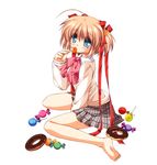 1girl absurdres barefoot blonde_hair candy feet highres kamikita_komari little_busters little_busters! soles toes 