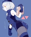  bare_shoulders blue book dress elizabeth_(persona) gloves hat pantyhose persona persona_3 short_hair simple_background sleeveless solo thighhighs white_hair yellow_eyes 