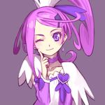  ;) blush choker cure_sword dokidoki!_precure earrings finger_to_cheek hair_ornament hairpin jewelry kenzaki_makoto long_hair magical_girl one_eye_closed ponytail precure purple purple_choker purple_eyes purple_hair sakamoto_mineji smile solo spade_(shape) spade_hair_ornament 