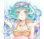  bracelet breasts bubble cleavage goggles goggles_on_head green_eyes green_hair gumi halter_top halterneck highres jewelry looking_at_viewer mask medium_breasts nou pendant snorkel underwater vocaloid 
