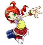  andou_ringo blue_legwear bracelet character_hair_ornament dress drill_hair full_body fuwaice green_eyes hair_ornament hairclip jewelry necktie outstretched_hand puyo_(puyopuyo) puyopuyo puyopuyo_7 red_dress red_hair school_uniform shoes short_hair skirt smile solo sweater_vest thighhighs twin_drills twintails white_background 